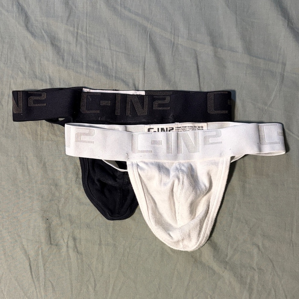 C-IN2 Men’s Cotton Blend Thongs - Black & White (2-Pack)